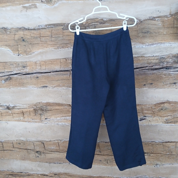 Emma James Navy Linen Blend Trousers Size 4P - Picture 5 of 8